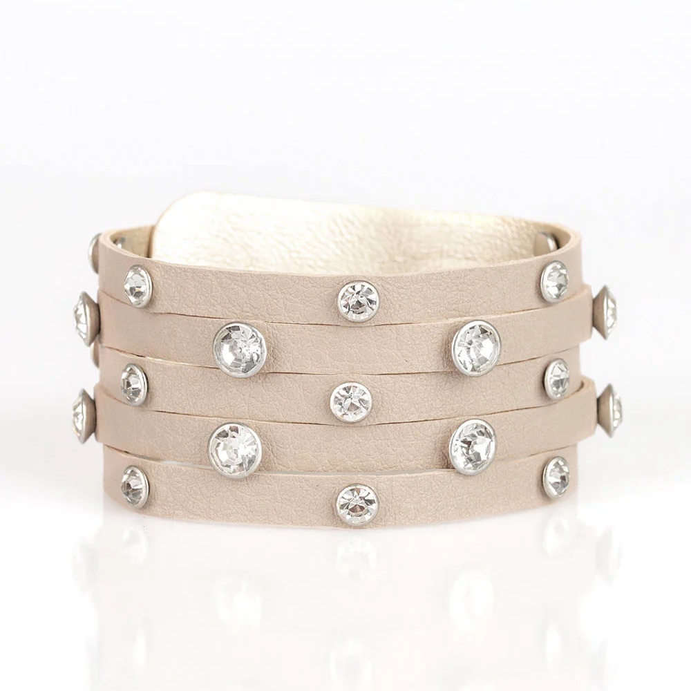 Paparazzi Beige Bracelet with Crystal Accents